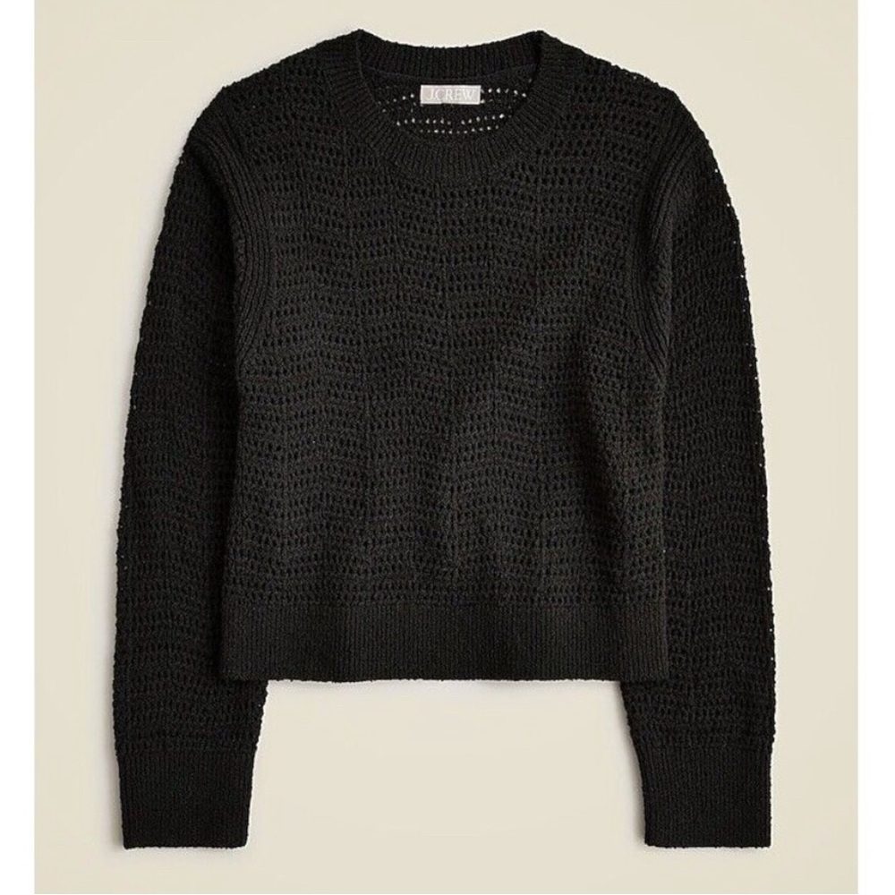 J. Crew Black Pointelle Crewneck Sweater Cotton Open Weave Summer Woven Shell M